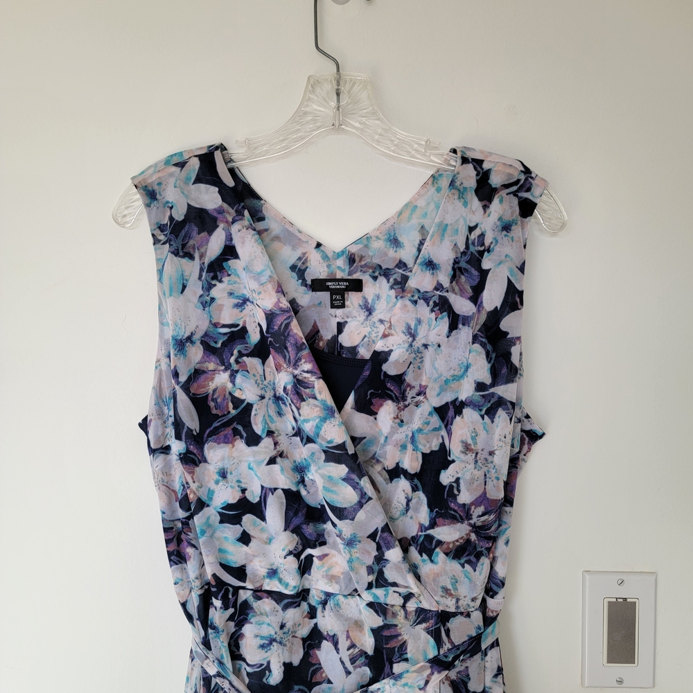 Simply Vera Wang Floral Sleeveless Belted Midi Dress - Blue/White - Picture 3 of 10